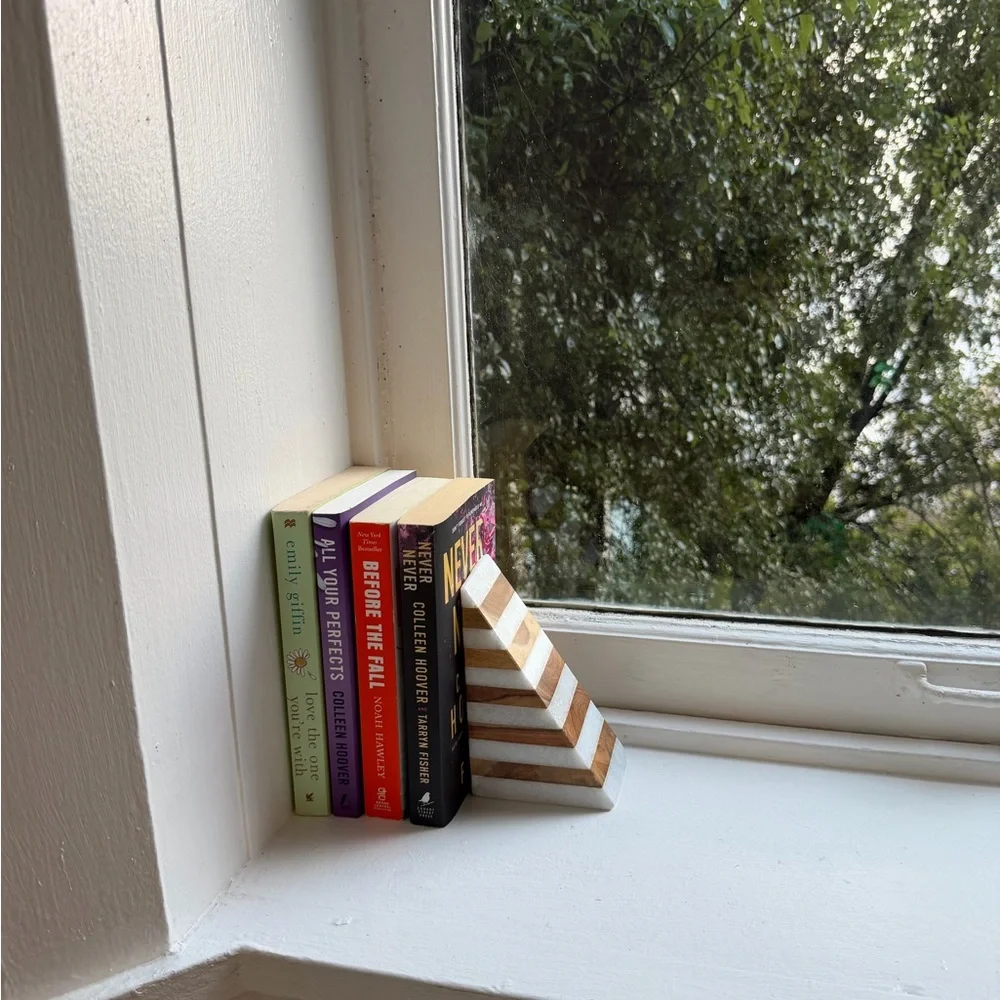 West Elm Striped Marble & Wood Bookend